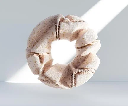 3d render, abstract geometric torus shape, cracked surface with hole. Split.. Stock Illustration