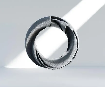 3d render, abstract geometric torus shape, cracked surface with hole. Split.. Stock Illustration