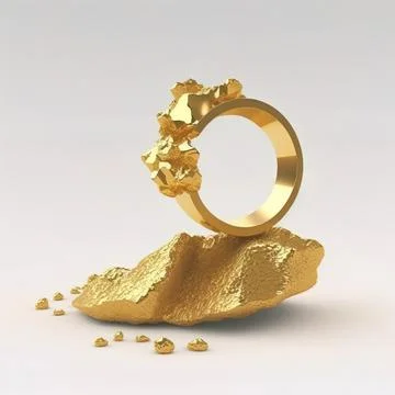 3D render, abstract gold nugget isolated on white background. Golden ring on  스톡 일러스트
