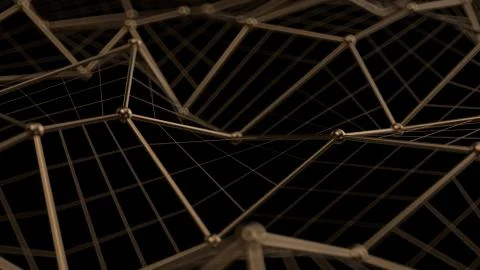 3d render of abstract golden metallic wireframe structure. Plexus.  Simple ba 스톡 일러스트