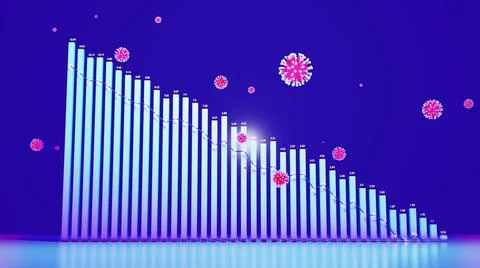 3d render. Abstract graph of descending columns or bars around which Stockillustratie