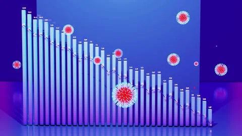 3d render. Abstract graph of descending columns or bars around which 스톡 일러스트