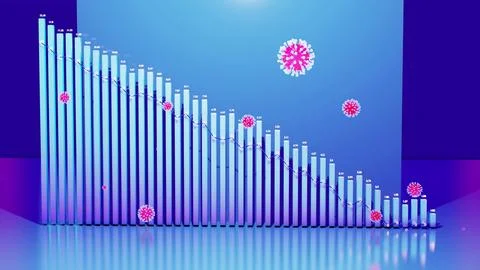 3d render. Abstract graph of descending columns or bars around which Stockillustratie