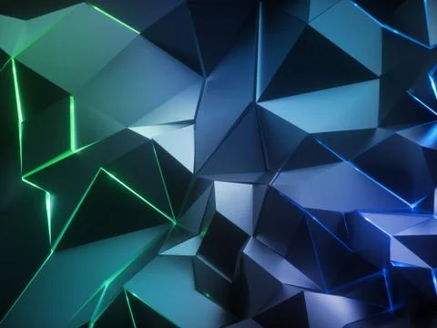 3d render, abstract green blue crystal background, faceted metallic texture, Illustrazione stock