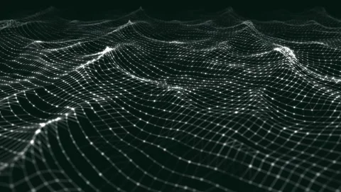 3D render abstract grid water waves. Wireframe waves of digital data ocean. Stock-Footage 335136264