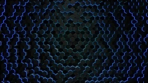 3d render Abstract hexagon with neon geometry background Stock Illustration