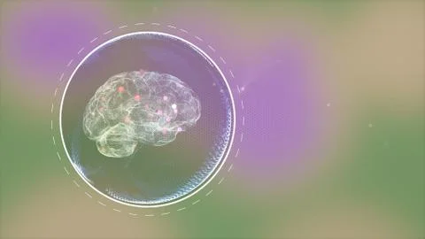3d render abstract human brain with red bokeh particles showing infected parts. Stock Illustration