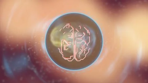 3d render abstract human brain attacked with data floating iside a glowing ring Stock Illustration