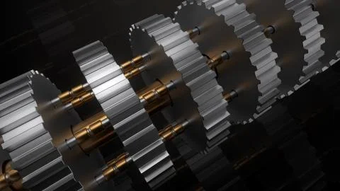 3d render abstract industrial engineering background with set of cogwheels. T Stock Illustration