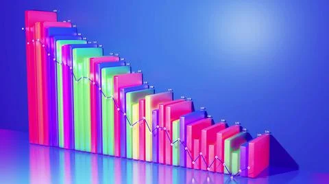 3d render. Abstract infographics background with multicolored 3d bars on blue bg 스톡 일러스트