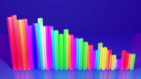 3d render. Abstract infographics background with multicolored 3d bars on blue bg Illustrazione stock