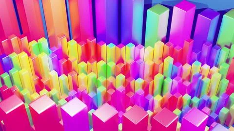 3d render. Abstract infographics from multi-colored columns in rows, beautiful イラスト素材