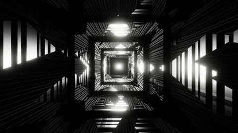 3D Render. Abstract interior sci-fi spaceship corridor with grey neon glowing Stock Illustration