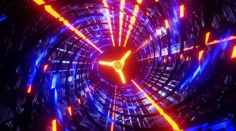 3D Render. Abstract interior sci-fi spaceship corridor with yellow and blue n Stock Illustration