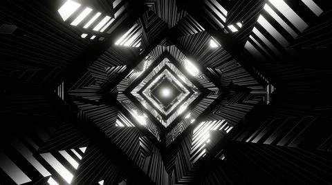 3D Render. Abstract interior sci-fi spaceship corridor with grey neon glowing Stock Illustration