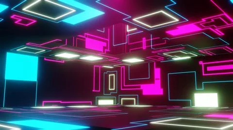 3D Render. Abstract interior sci-fi spaceship corridor with blue neon glowing Illustrazione stock