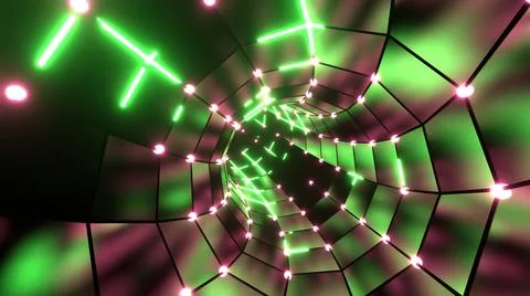 3D Render. Abstract interior sci-fi spaceship corridor with blue neon glowing Illustrazione stock