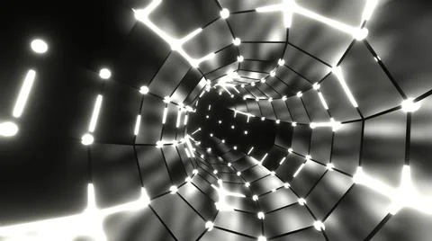 3D Render. Abstract interior sci-fi spaceship corridor with blue neon glowing Stock Illustration