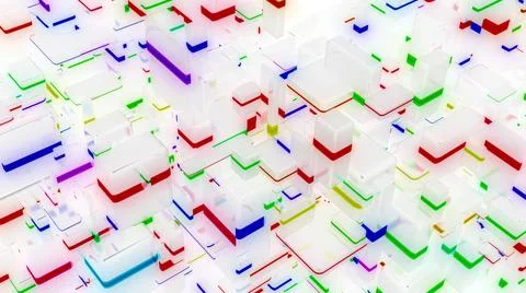 3d render. abstract light background with network of different sizes white bloks Stock Illustration