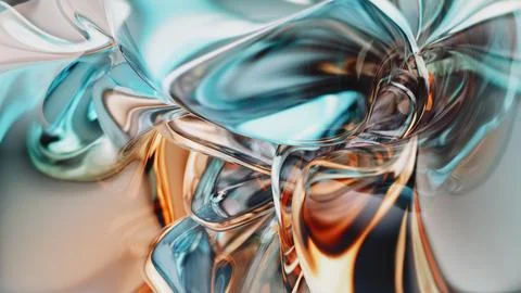 3D Render of Abstract Liquid Glass Forms with Smooth Metallic Stock Illustration