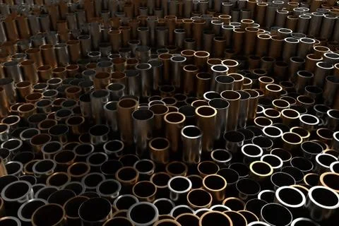 3d render abstract metal background with random vertical tubes. Random tubes  Stock Illustration