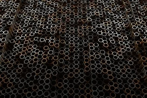3d render abstract metal background with random vertical tubes. Random tubes  Stock Illustration