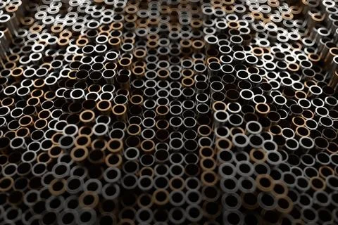 3d render abstract metal background with random vertical tubes. Random tubes  Stockillustratie