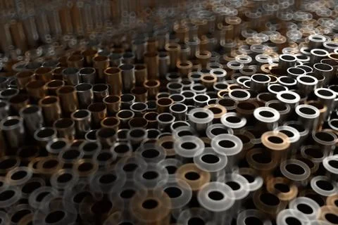 3d render abstract metal background with random vertical tubes. Random tubes  Stock Illustration