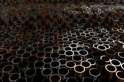 3d render abstract metal background with random vertical tubes. Random tubes  Stock Illustration