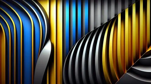 3d render, abstract metallic background with blue and yellow stripes. Stock Illustration