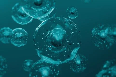 3d render abstract microbe. Simplify cell concept with sphere core and severa Stock Illustration