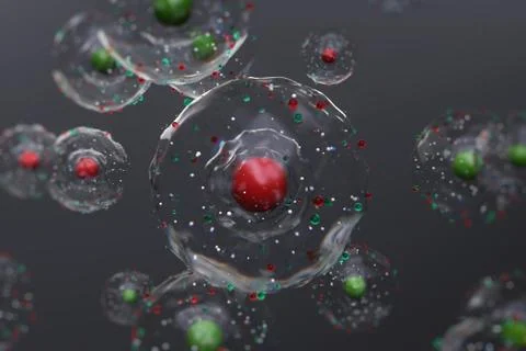3d render abstract microbe. Simplify cell concept with sphere core and severa Stock Illustration