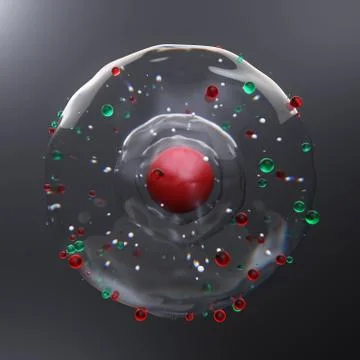 3d render abstract microbe. Simplify cell concept with sphere core and severa Stock Illustration