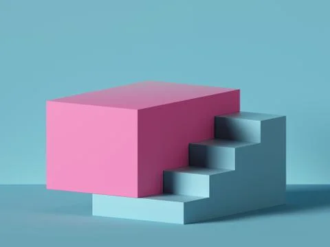 3d render, abstract minimal background. Pink steps, stairs isolated on blue. Stock Illustration
