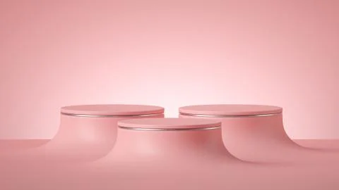 3d render, abstract minimal futuristic pink background, empty cylinder podium Stock Illustration