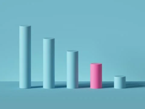 3d render, abstract minimal geometric background. Blue and pink cylinders Stockillustratie