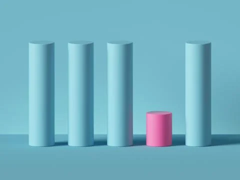 3d render, abstract minimal geometric background. Blue and pink cylinders. Is Stockillustratie