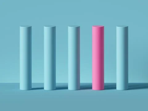 3d render, abstract minimal geometric background. Blue and pink cylinders. イラスト素材