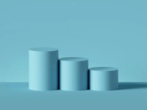 3d render, abstract minimal geometric background. Blue cylinders Stock Illustration