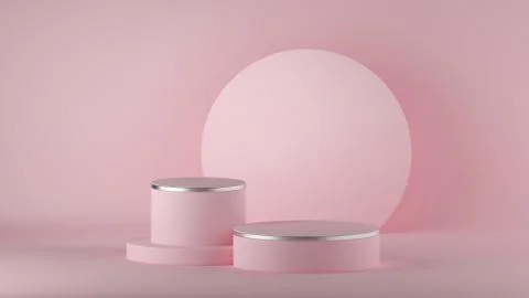 3d render, abstract minimal modern pink background, round board. Illustrazione stock