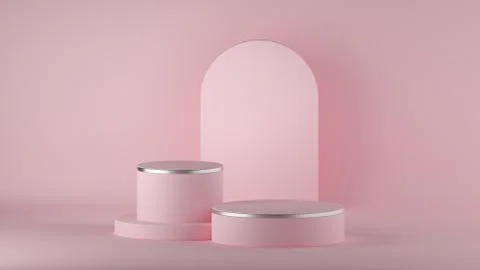 3d render, abstract minimal modern pink background, arch, room. Stock Illustration