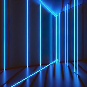 3d render, abstract minimal neon background with glowing lines. Wall illuminated Stock Illustration