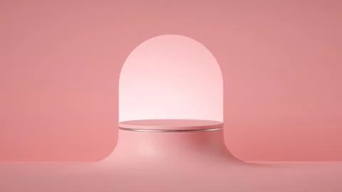3d render, abstract minimal pink background, empty cylinder pedestal Stock Illustration