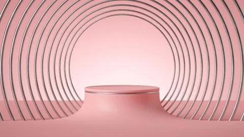3d render, abstract minimal pink background, empty cylinder pedestal Stock Illustration