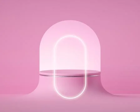 3d render abstract minimal pink background, empty cylinder pedestal Stock Illustration