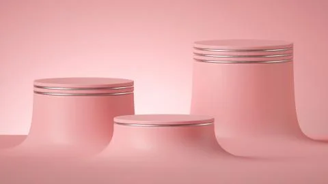 3d render, abstract minimal pink background, empty cylinder pedestals Stock Illustration