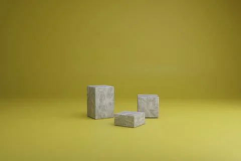 3d render abstract minimal scene with grey marble square and rectangular forms Stock Photos