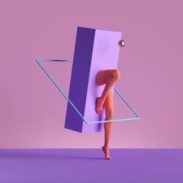 3d render, abstract minimal surreal concept. Geometric shapes, human Stock Illustration