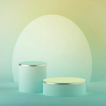 3d render, abstract mint yellow pastel easter background, blank cylinder podium Stock Illustration