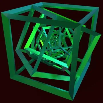 3D Render Abstract, Modern background, green cube frame scrolling inward Stock Illustration